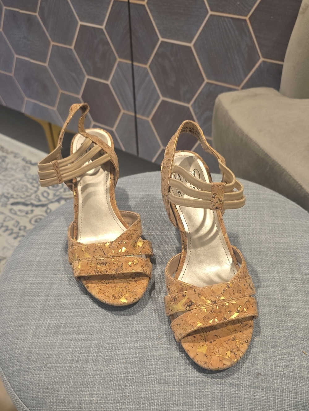 Impo Cork Heeled Sandals with Gold Fleck